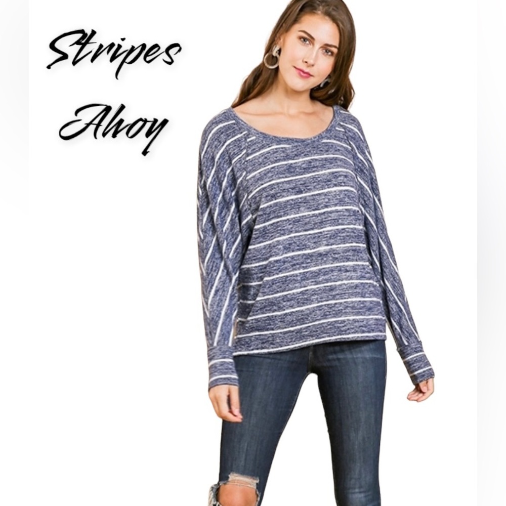 Umgee navy and white stripe top